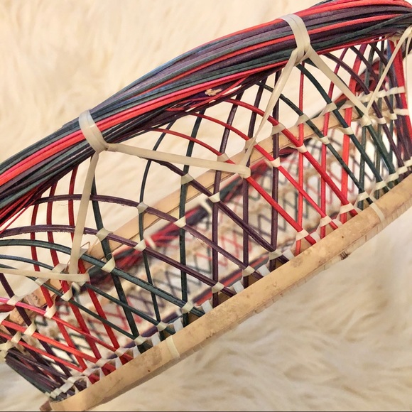 CIRCLE WICKER STRAW MULTICOLOR BASKET - Picture 4 of 6